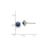 Sterling Silver Stud Earrings with Cushion Cut Created Blue Sapphires and Halo Design