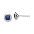 Sterling Silver Stud Earrings with Cushion Cut Created Blue Sapphires and Halo Design