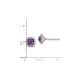 Sterling Silver Amethyst Stud Earrings with Cushion Cut Gemstone and Cubic Zirconia Accents