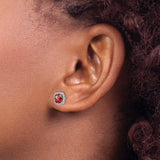Sterling Silver Garnet Stud Earrings with Halo and White Accent Stones