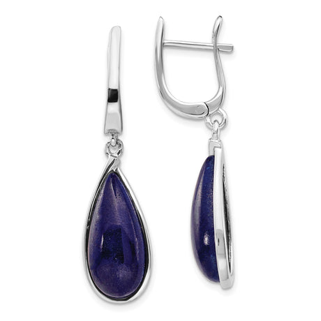Sterling Silver Teardrop Dangle Earrings with Natural Lapis Lazuli Stones, Modern Lightweight Design