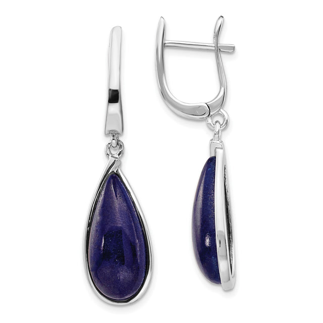Sterling Silver Teardrop Dangle Earrings with Natural Lapis Lazuli Stones, Modern Lightweight Design