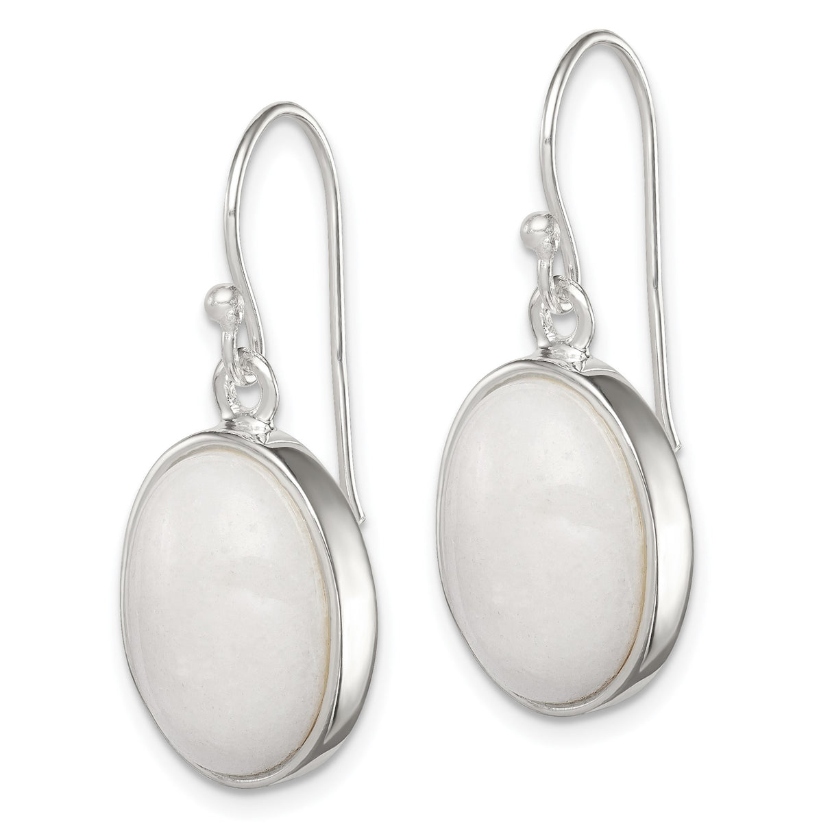 Sterling Silver Drop Earrings with White Jade, Bezel Set Minimalist Design