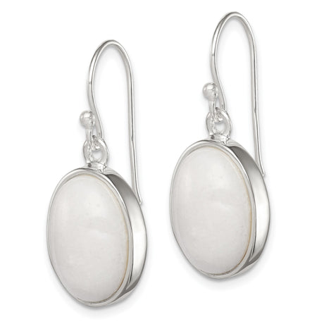 Sterling Silver Drop Earrings with White Jade, Bezel Set Minimalist Design