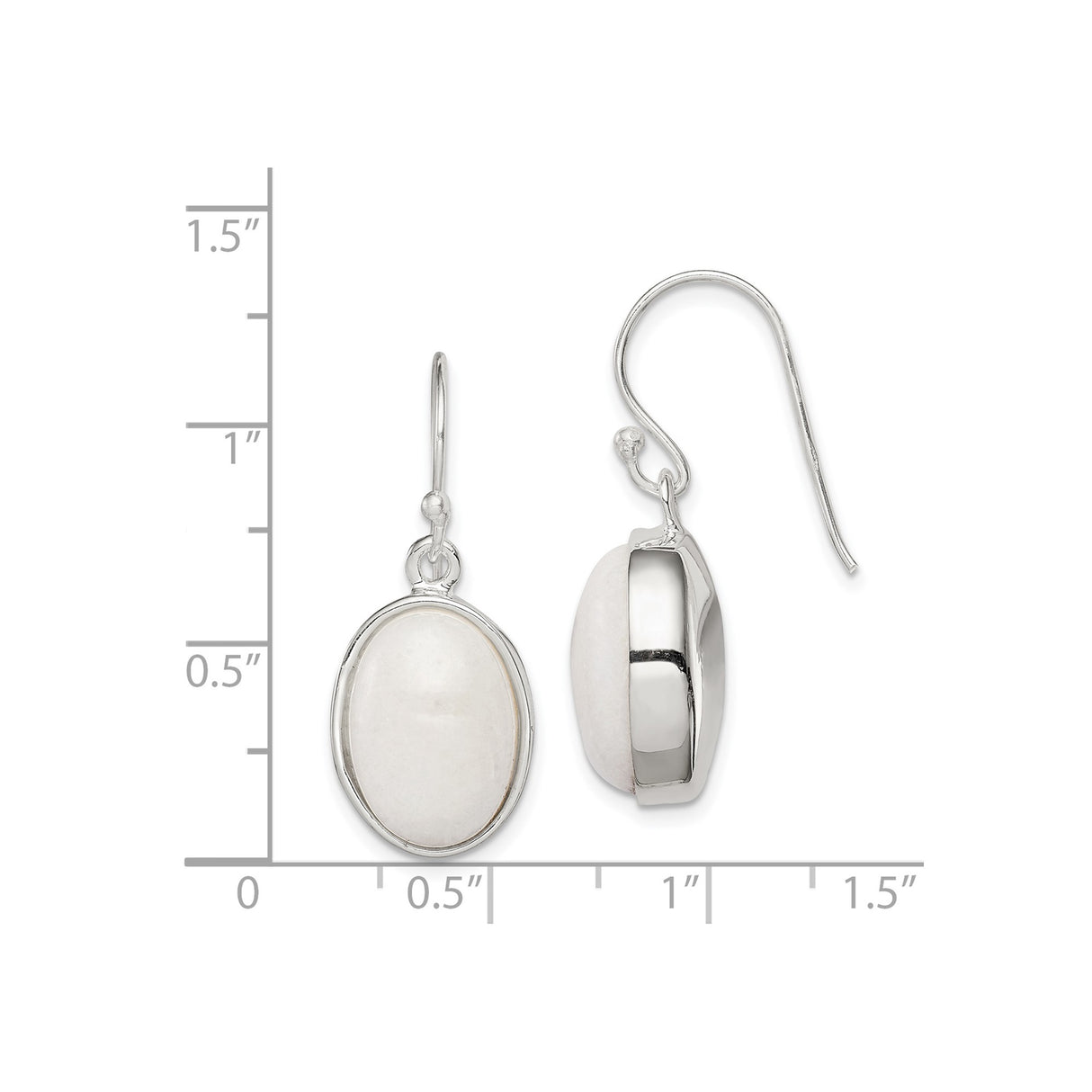 Sterling Silver Drop Earrings with White Jade, Bezel Set Minimalist Design
