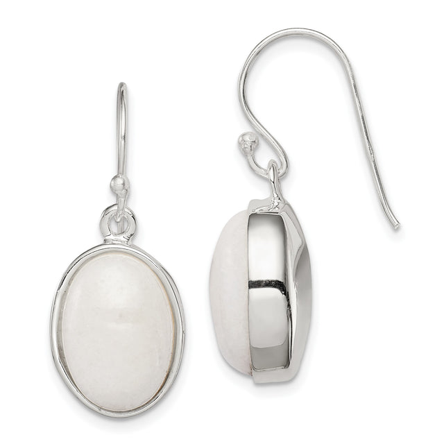 Sterling Silver Drop Earrings with White Jade, Bezel Set Minimalist Design