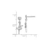 Sterling Silver Ballerina Dangle Earrings with Heart Studs, Ballet Dance Theme for Women or Girls