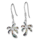 Sterling Silver Dangle Earrings with Abalone Shell, Palm Tree Design, Tropical Boho Style
