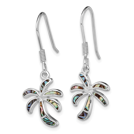 Sterling Silver Dangle Earrings with Abalone Shell, Palm Tree Design, Tropical Boho Style
