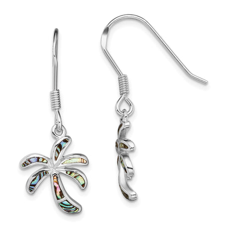 Sterling Silver Dangle Earrings with Abalone Shell, Palm Tree Design, Tropical Boho Style