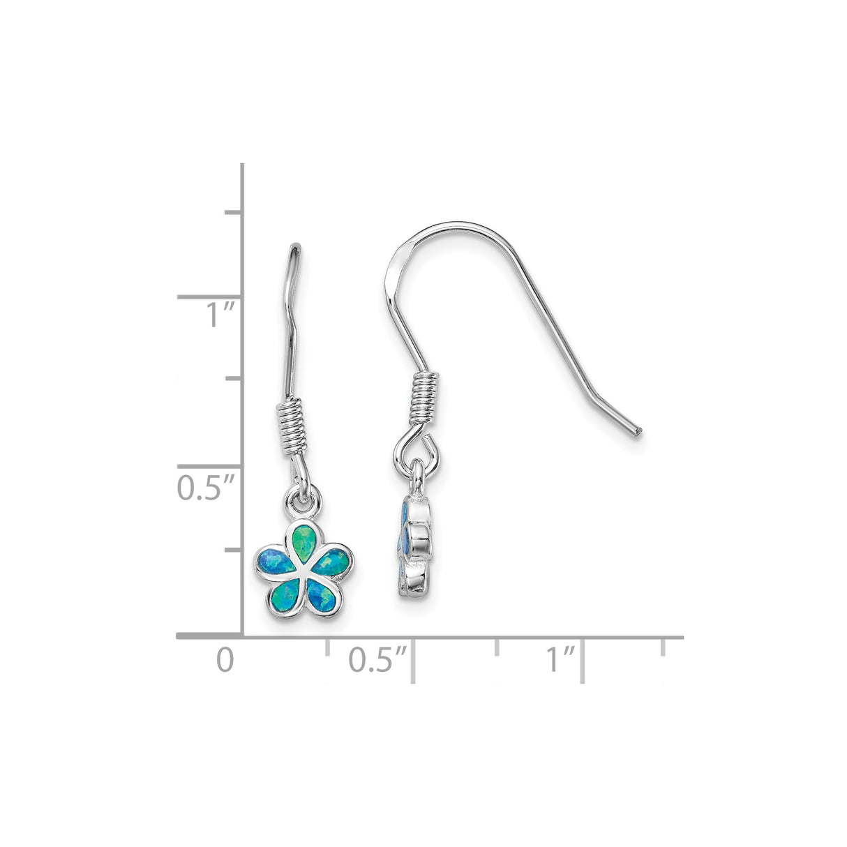 Sterling Silver Drop Earrings with Created Opal, Five Petal Floral Design