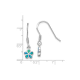 Sterling Silver Drop Earrings with Created Opal, Five Petal Floral Design