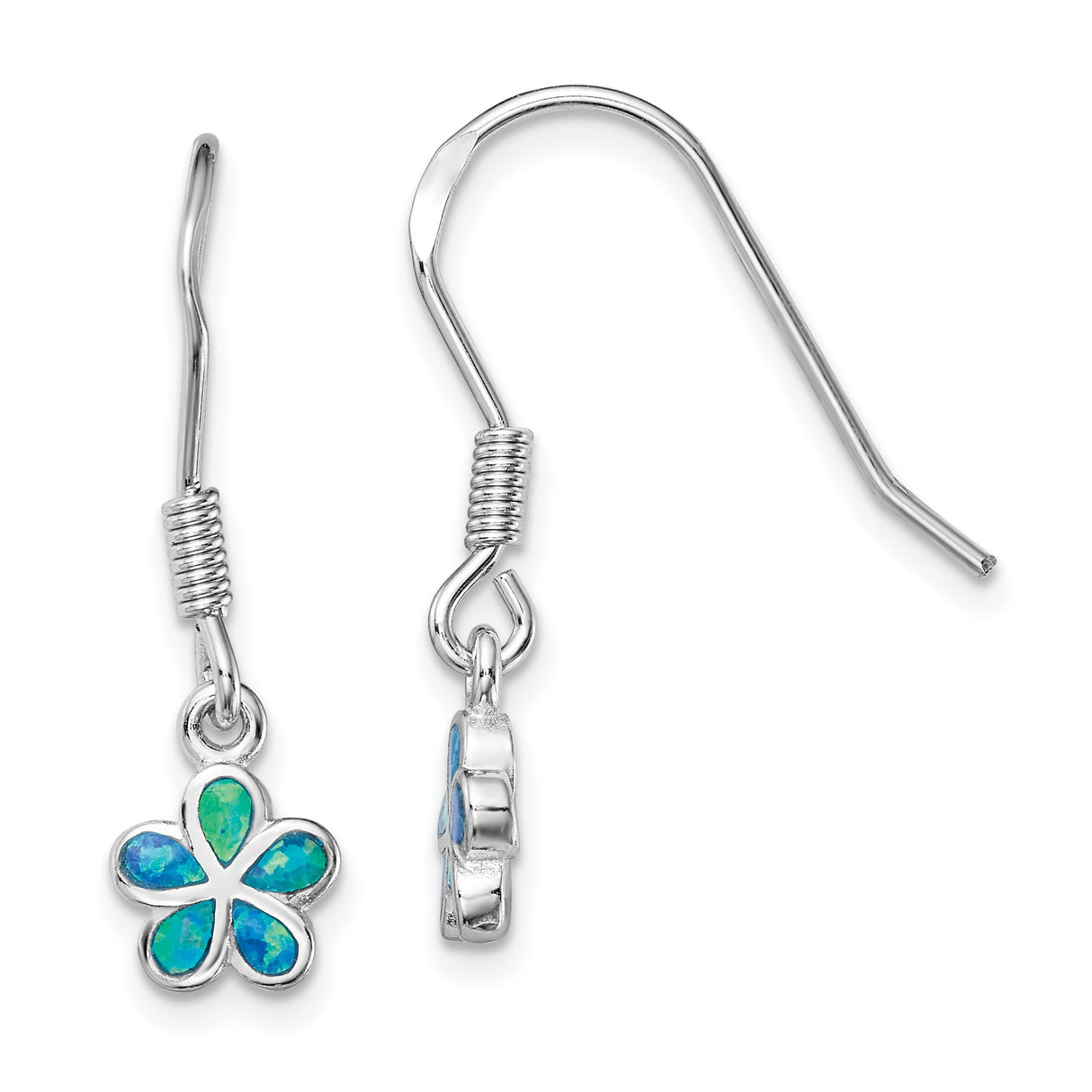 Sterling Silver Drop Earrings with Created Opal, Five Petal Floral Design
