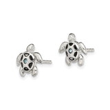 Sterling Silver Turtle Stud Earrings Blue Gem Center
