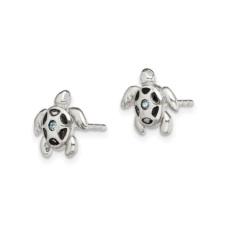 Sterling Silver Turtle Stud Earrings Blue Gem Center
