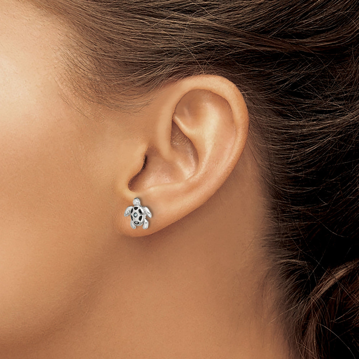Sterling Silver Turtle Stud Earrings Blue Gem Center