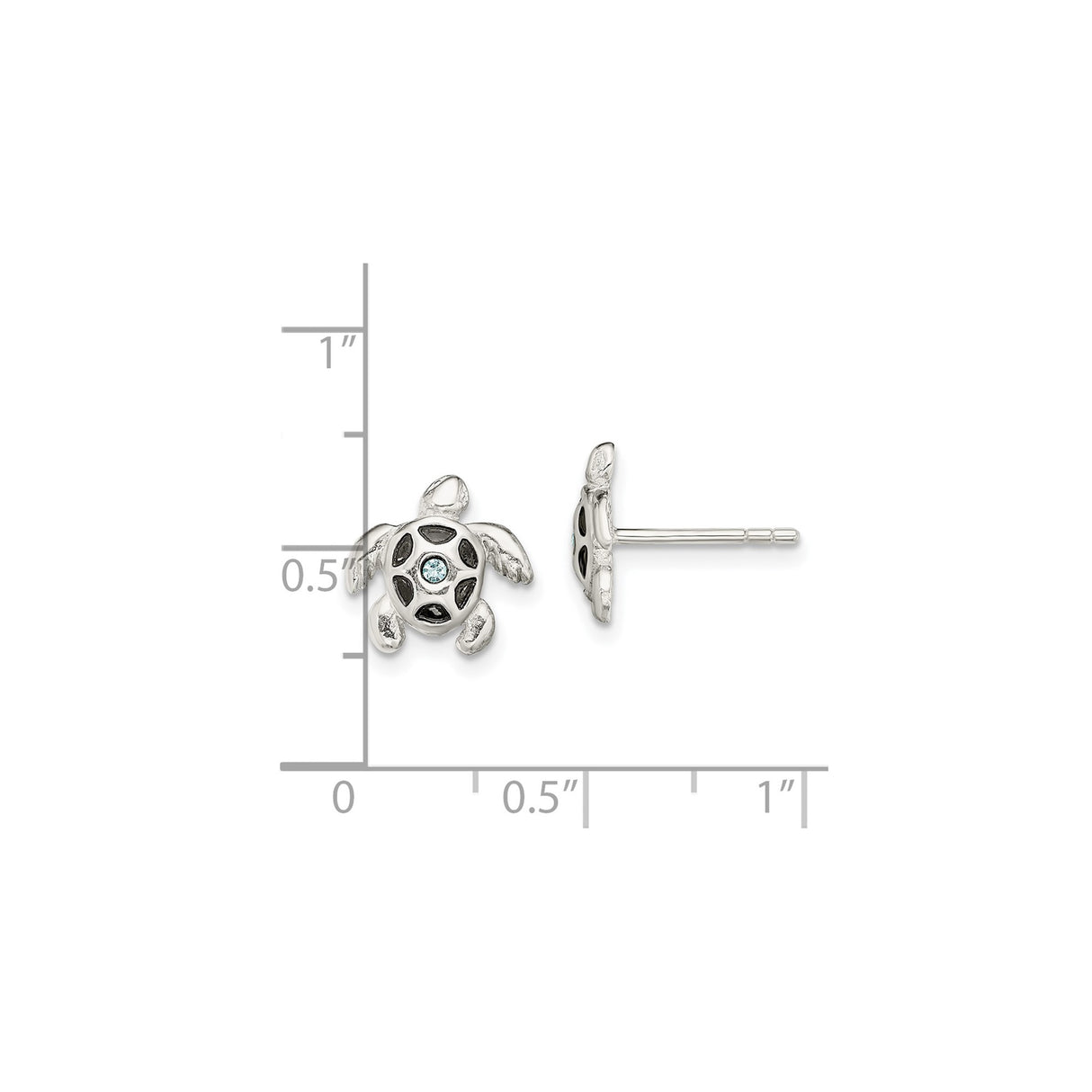 Sterling Silver Turtle Stud Earrings Blue Gem Center