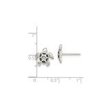 Sterling Silver Turtle Stud Earrings Blue Gem Center