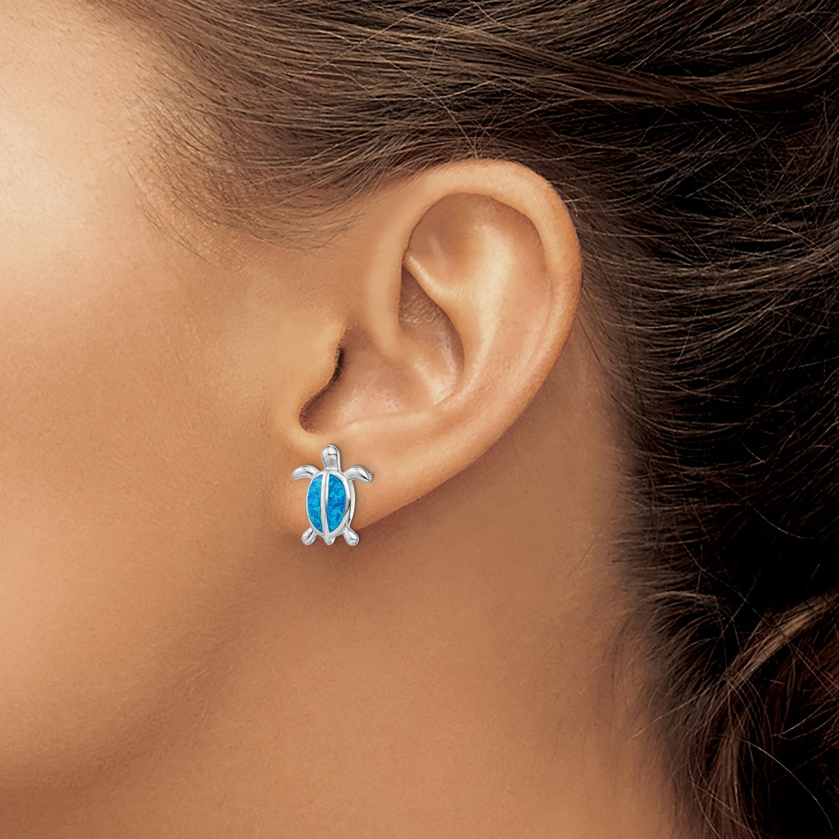 Sterling Silver Turtle Stud Earrings With Blue Opal Inlay