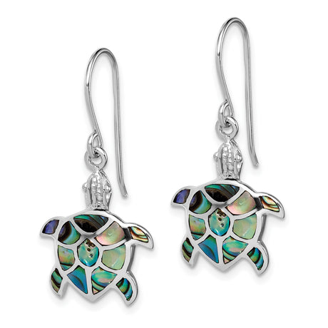 Sterling Silver Drop Earrings with Abalone Shell, Sea Turtle Dangle Design, Nautical Beach Style