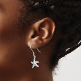 Sterling Silver Starfish Dangle Earrings with Created Opal, Nautical Beach Style