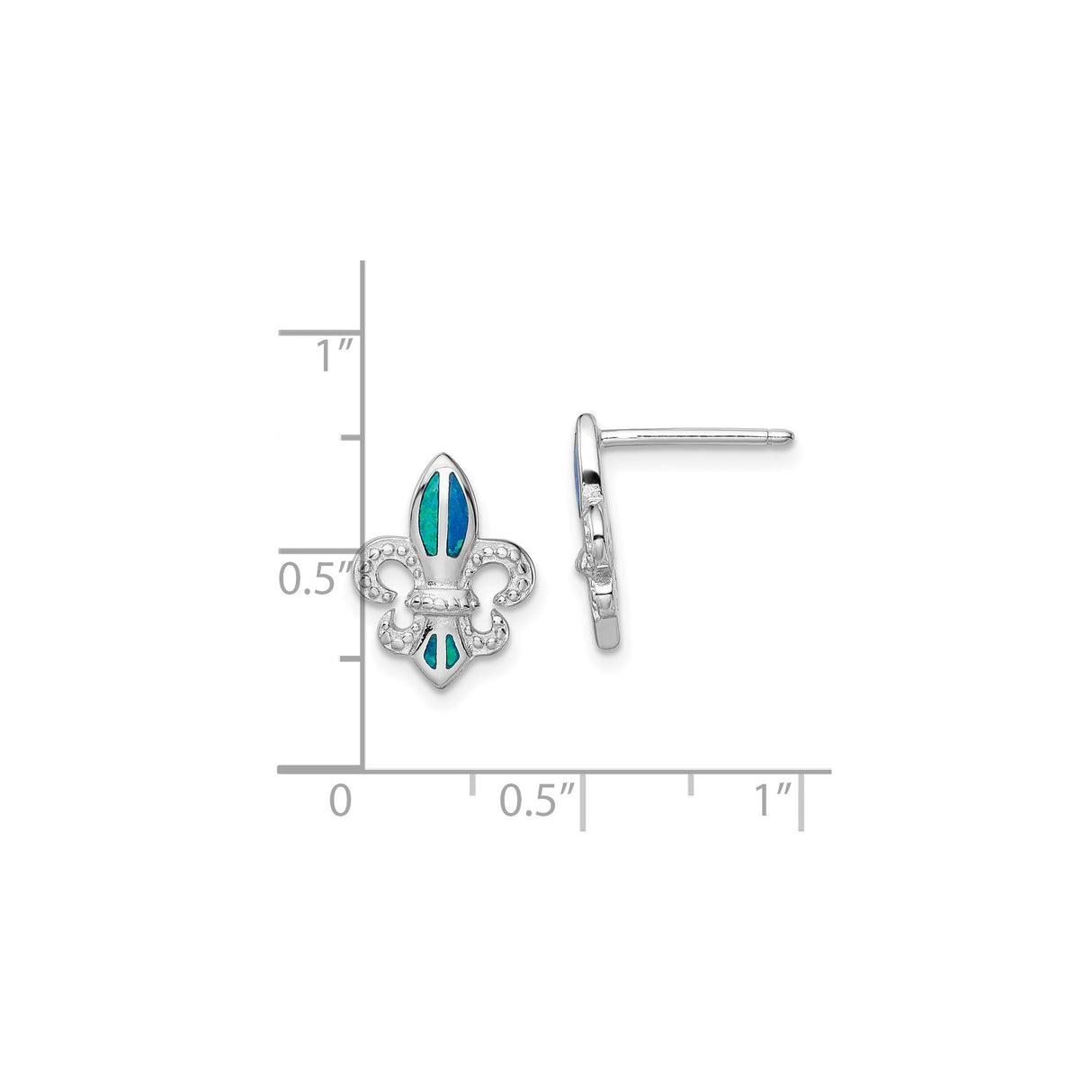 Sterling Silver Fleur-de-Lis Stud Earrings with Blue-Green Created Opal Inlay