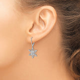 Sterling Silver Snowflake Dangle Earrings with Clear Diamond Stones, Leverback Holiday Jewelry