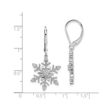 Sterling Silver Snowflake Dangle Earrings with Clear Diamond Stones, Leverback Holiday Jewelry