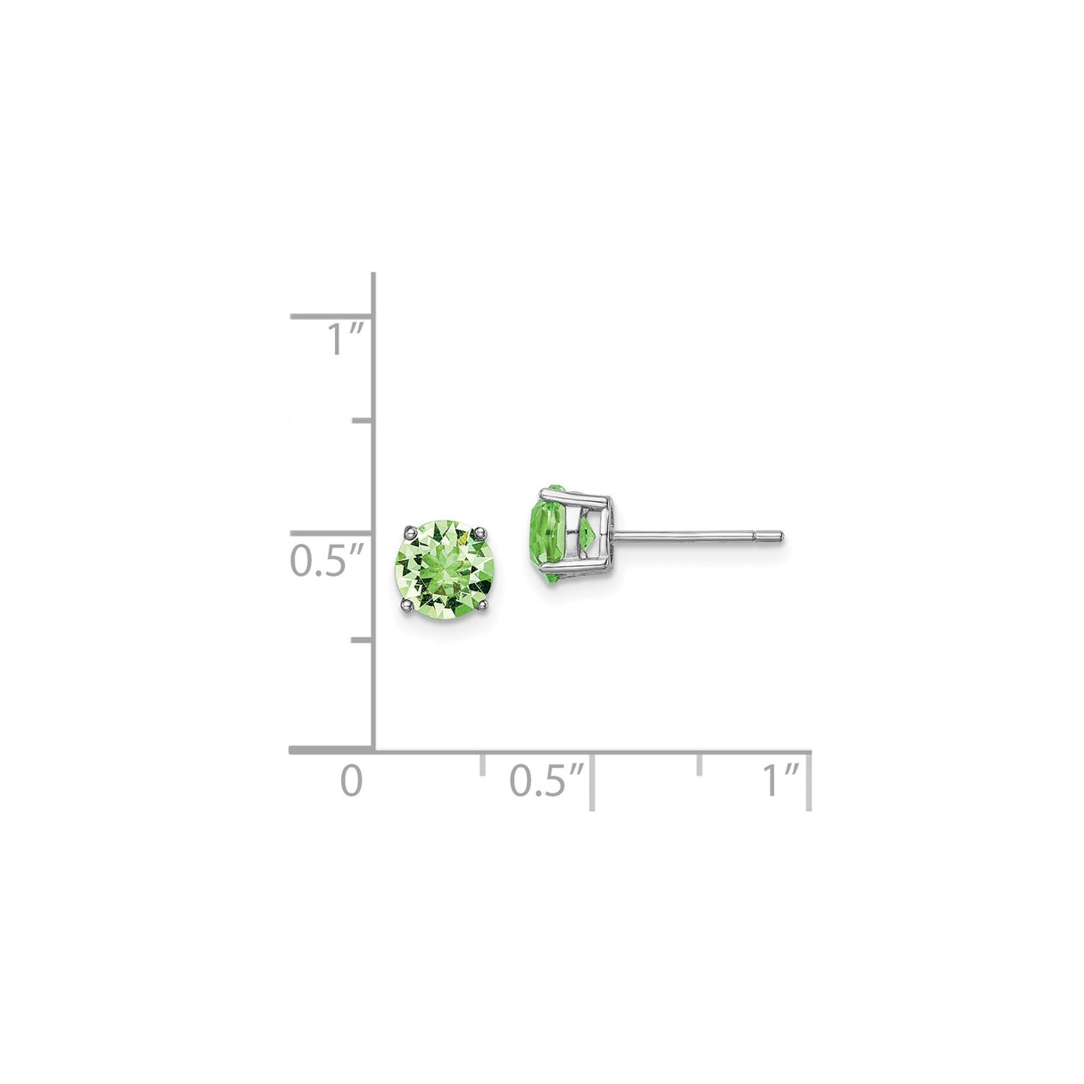 Sterling Silver Stud Earrings with Round Cut Green Crystal, Minimalist Birthstone Style