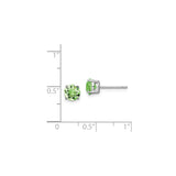 Sterling Silver Stud Earrings with Round Cut Green Crystal, Minimalist Birthstone Style