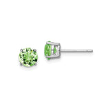 Sterling Silver Stud Earrings with Round Cut Green Crystal, Minimalist Birthstone Style