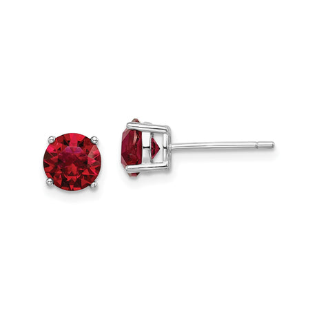 Sterling Silver Stud Earrings with Round Cut Red Crystal in Solitaire Setting