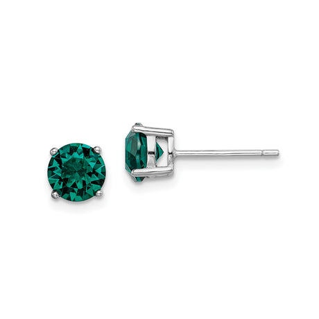 Sterling Silver Stud Earrings with Round Cut Green Crystal, Four Prong Setting, Minimalist Design