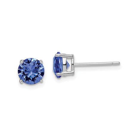 Sterling Silver Stud Earrings with Blue Crystal in Four Prong Setting, Minimalist Design for Women