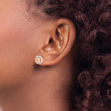 Sterling Silver Rose Gold Plated Stud Earrings with Cushion Cut Champagne Cubic Zirconia Halo