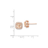 Sterling Silver Rose Gold Plated Stud Earrings with Cushion Cut Champagne Cubic Zirconia Halo
