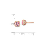 Sterling Silver Stud Earrings with Pink Cubic Zirconia Center and Halo Design