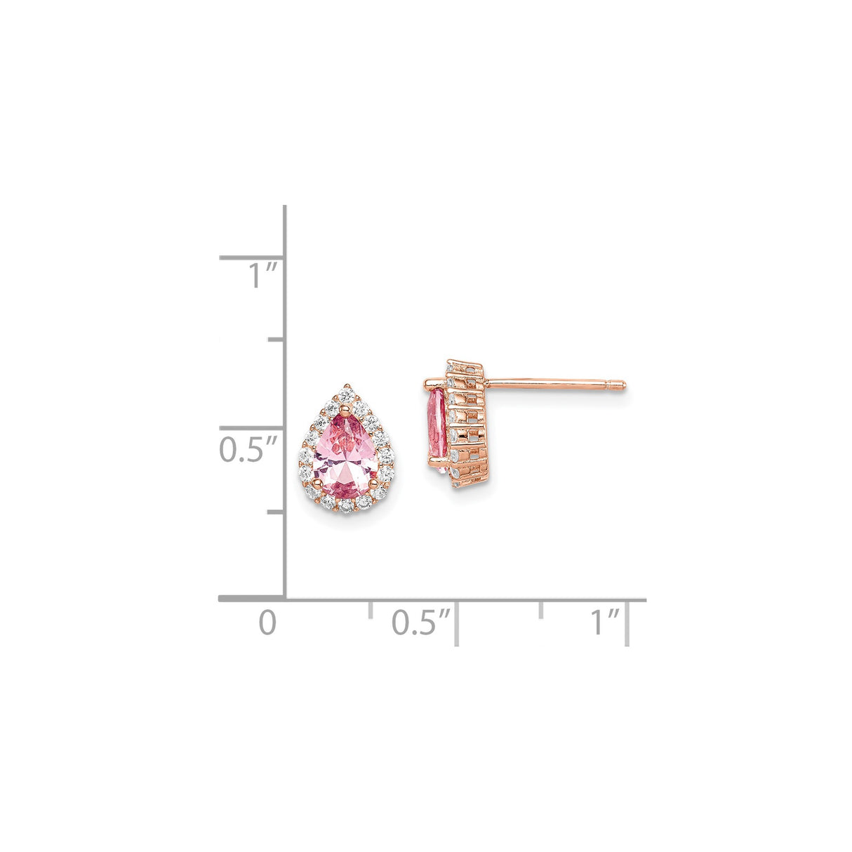 Sterling Silver Teardrop Stud Earrings with Pink Cubic Zirconia and Crystal Halo