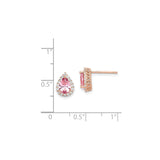 Sterling Silver Teardrop Stud Earrings with Pink Cubic Zirconia and Crystal Halo