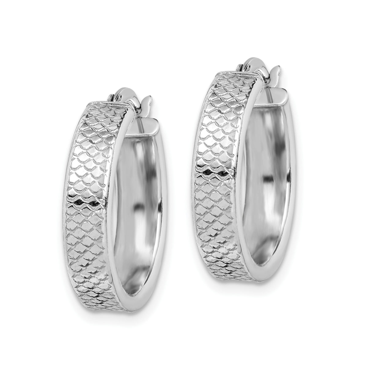 Sterling Silver Hoop Earrings with Textured Fish Scale Pattern and Polished Finish for Women