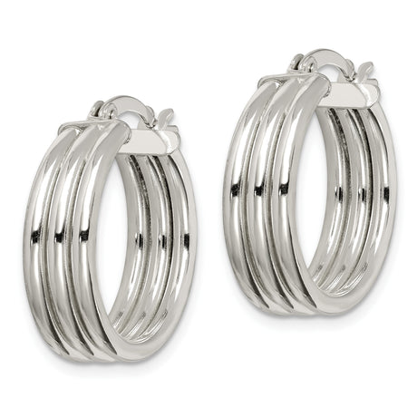 Sterling Silver Triple Hoop Earrings, Polished Layered Round Hoops, Modern Minimalist Design