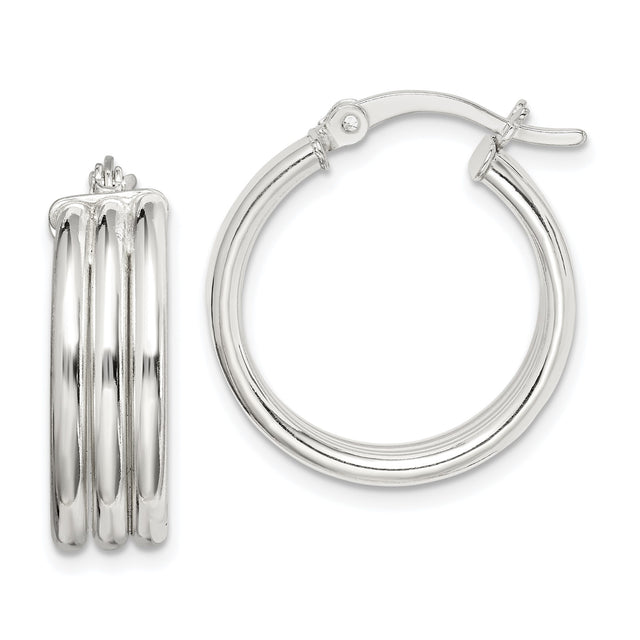 Sterling Silver Triple Hoop Earrings, Polished Layered Round Hoops, Modern Minimalist Design