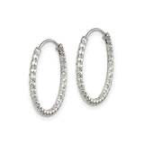 Sterling Silver Hoop Earrings, Diamond Cut Textured Round Hoops with Polished Finish