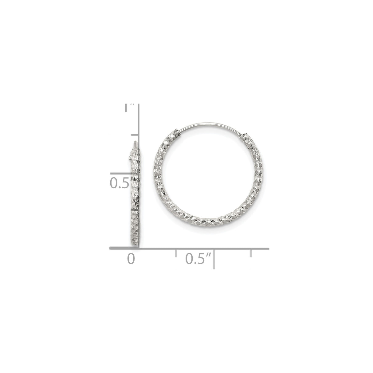Sterling Silver Hoop Earrings, Diamond Cut Textured Round Hoops with Polished Finish
