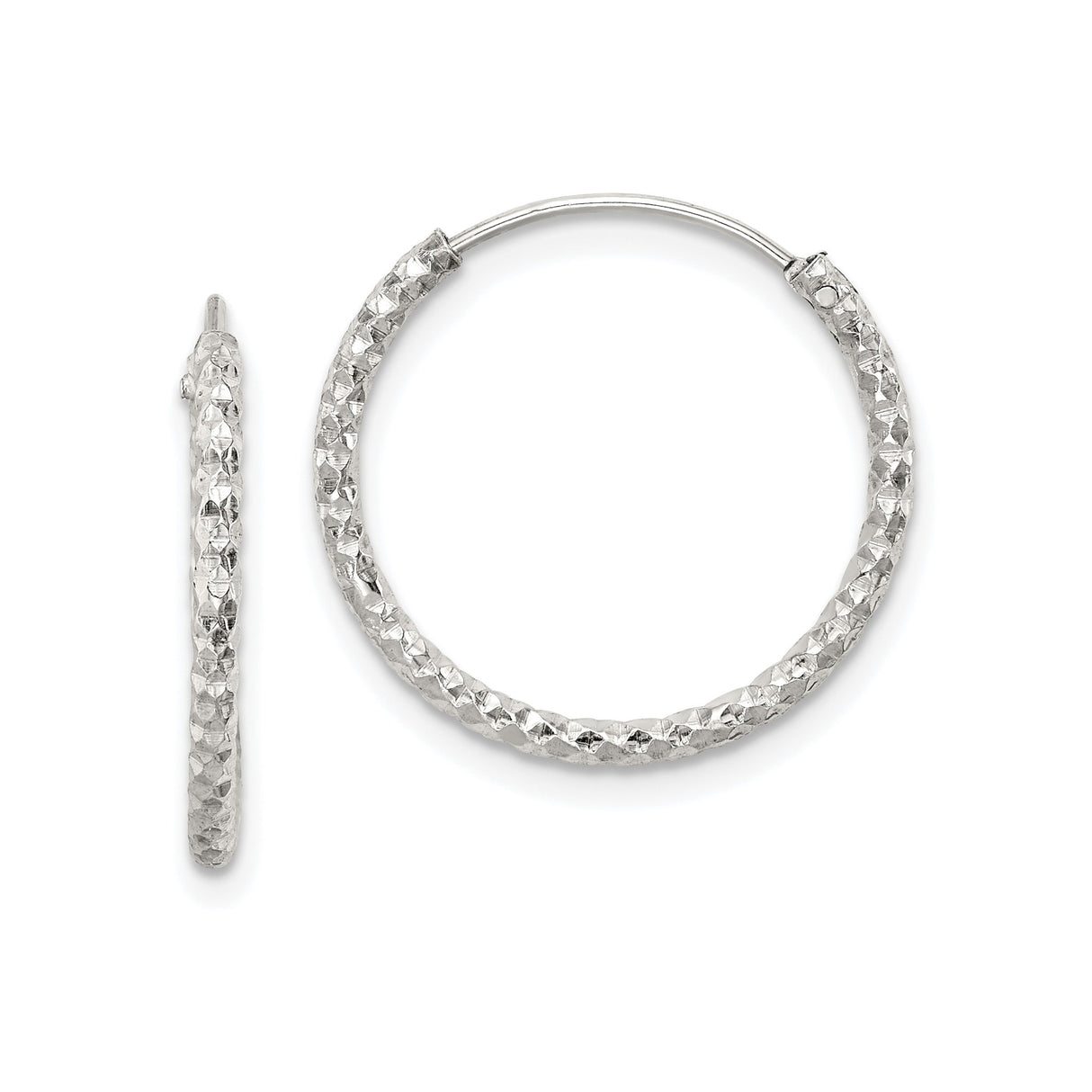 Sterling Silver Hoop Earrings, Diamond Cut Textured Round Hoops with Polished Finish