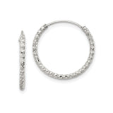 Sterling Silver Hoop Earrings, Diamond Cut Textured Round Hoops with Polished Finish