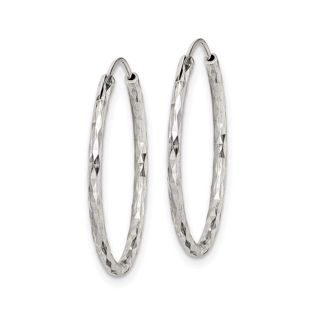 Sterling Silver Hoop Earrings, Diamond Cut Round Textured Endless Design for Women