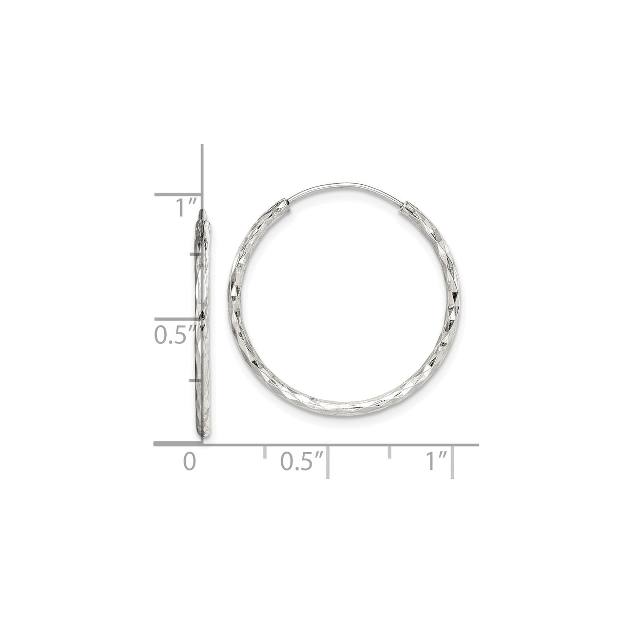 Sterling Silver Hoop Earrings, Diamond Cut Round Textured Endless Design for Women