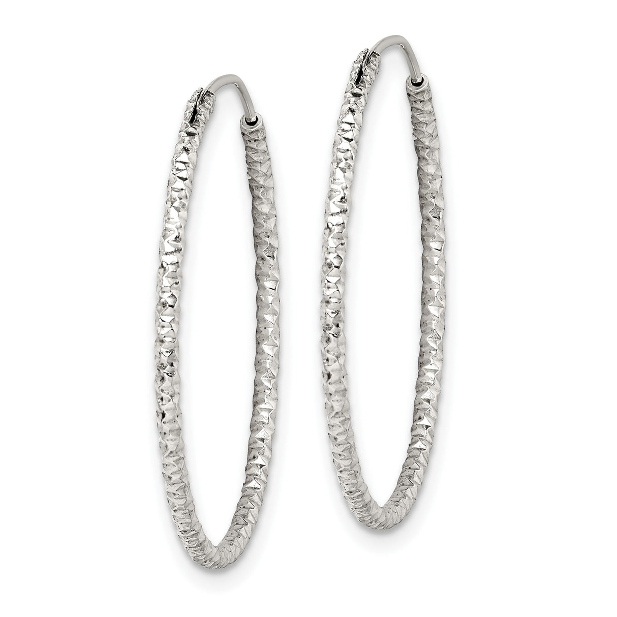 Sterling Silver Hoop Earrings, Large Textured Design with Diamond Cut Finish