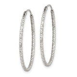 Sterling Silver Hoop Earrings, Large Textured Design with Diamond Cut Finish